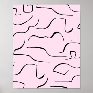 Poster Abstrato Squiggly Line Art - Fundo rosa