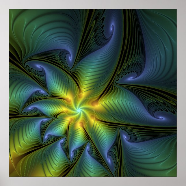 Poster Abstrato Star, Ouro Verde brilhante Arte Fractal (Frente)