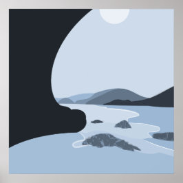 Poster Abstrato Steel Blue Stylized Beach Seascape