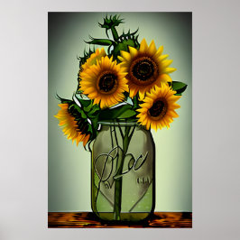 Poster Abstrato Sunflower em Glass Vase