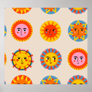 Poster Abstrato suns: padrão étnico uniforme.