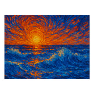 Pôster Abstrato Sunset sobre Ondas do Oceano