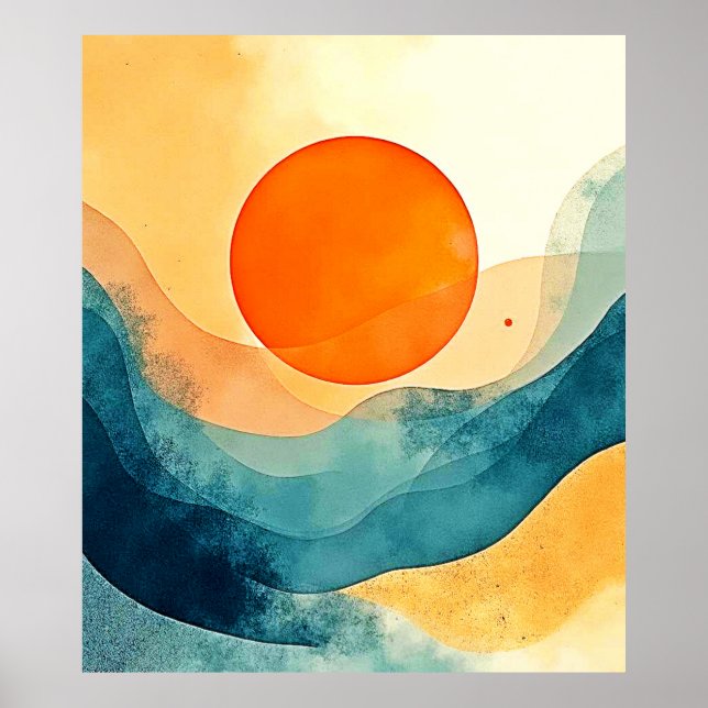 Poster Abstrato Sunset Waves Art (Frente)