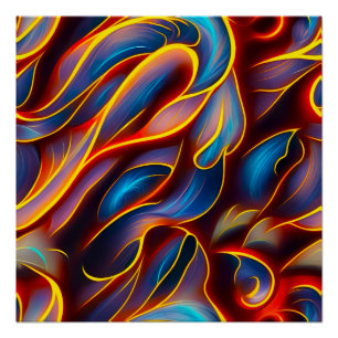 Pôster Abstrato Swirl Blue Red Flames