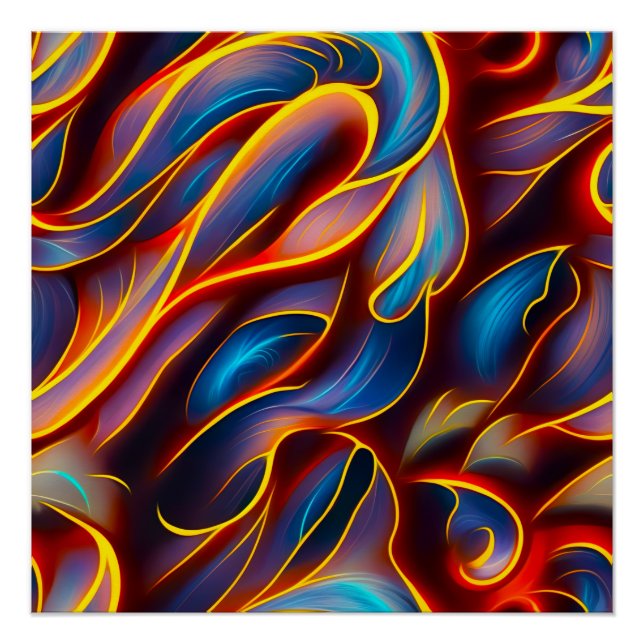 Pôster Abstrato Swirl Blue Red Flames (Frente)