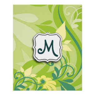 Pôster Abstrato Swirl Verde limão Floral com Monograma