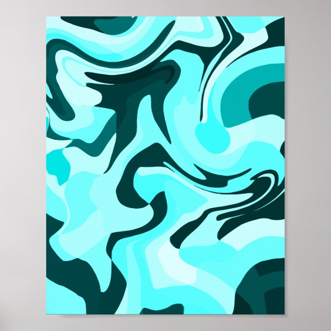 Poster Abstrato Swirling Aqua and Teal Design (Frente)