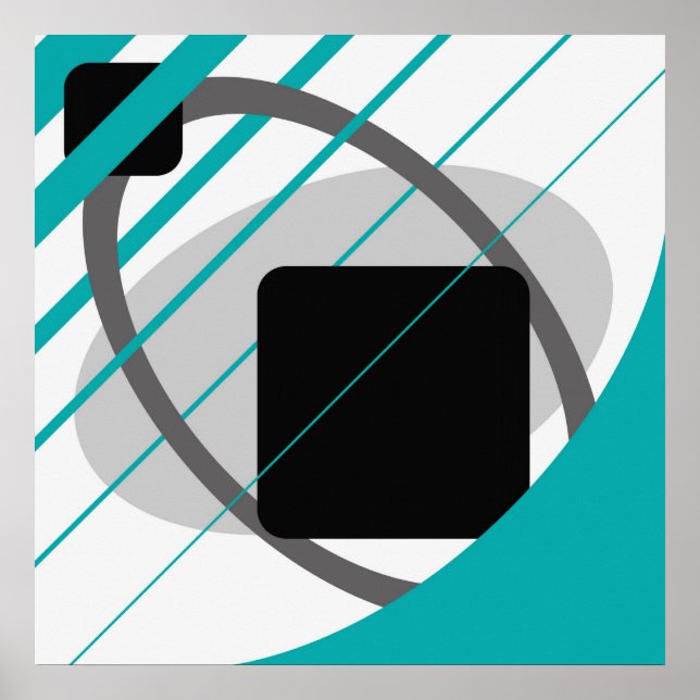 Pôster Abstrato Teal Cinza preto esbranquiçado AP0002 (Frente)
