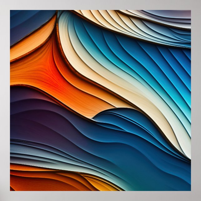 Poster Abstrato Teal e Ondas Laranja (Frente)
