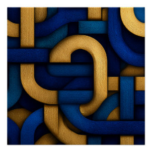 Pôster Abstrato Trançado Azul Ouro com Inspiração Celta E