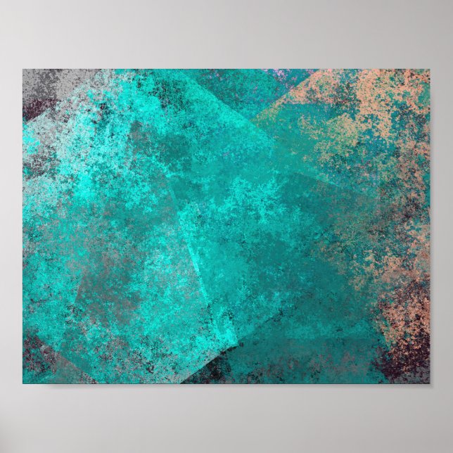 Poster abstrato turquesa textura do grunge teal (Frente)