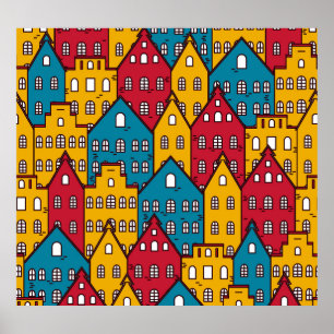 Poster Abstrato urbano: padrão de cidade de vintage