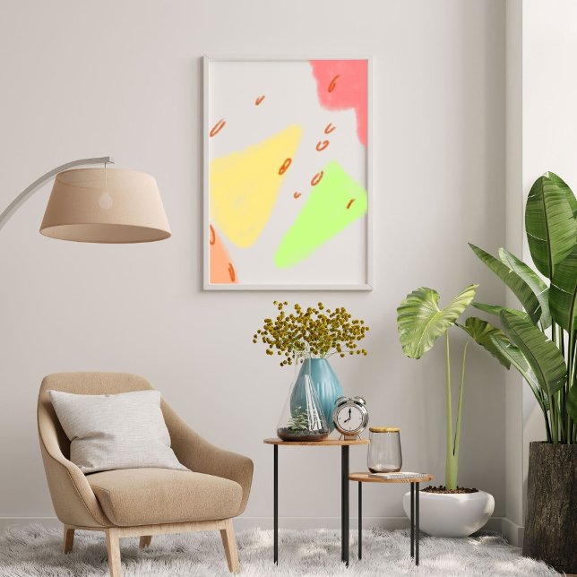 Pôster Abstrato verde-amarelo (Yellow green red watercolor abstract shapes art wall)