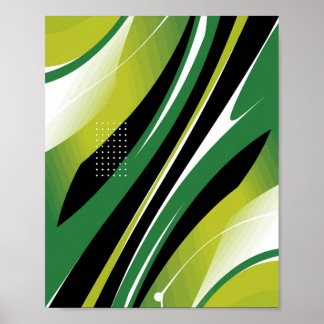 Poster Abstrato Verde Dinâmico com faixas Curvas