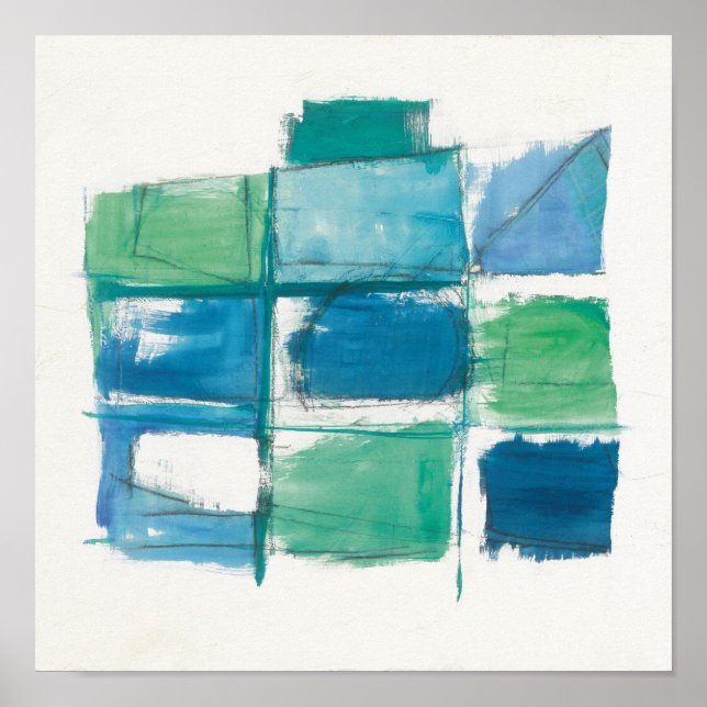 Poster Abstrato Verde E Azul Em Branco (Frente)