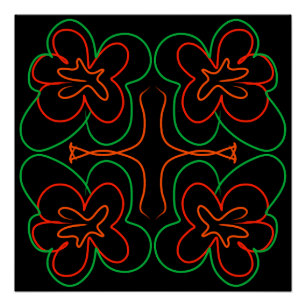 Pôster Abstrato verde e design de flores laranja