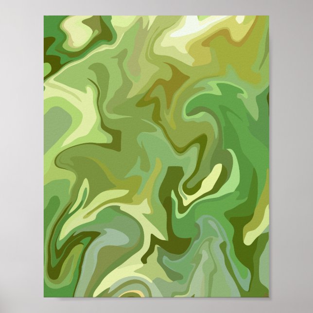 Poster Abstrato Verde Fluid Art Design (Frente)