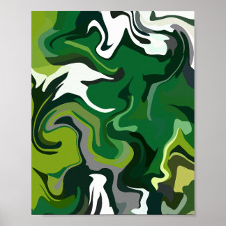 Poster Abstrato Verde Harmonia com Padrões Fluidos