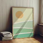 Poster Abstrato verde montanhas<br><div class="desc">Abstrato verde montanha paisagem com um pôr do sol.</div>
