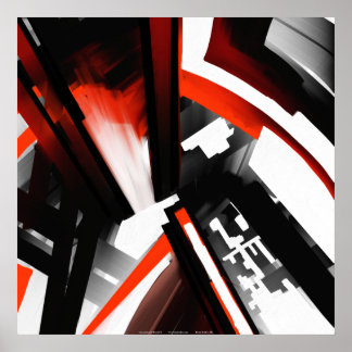 Pôster Abstrato Vermelho Preto e Branco