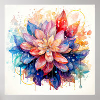 Abstrato Vibrant Watercolor Flower Art