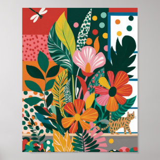 Poster Abstrato vibrante arte floral