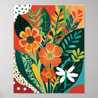 Poster Abstrato vibrante arte floral