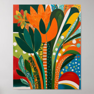 Poster Abstrato vibrante arte floral