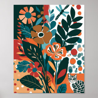 Poster Abstrato vibrante arte floral