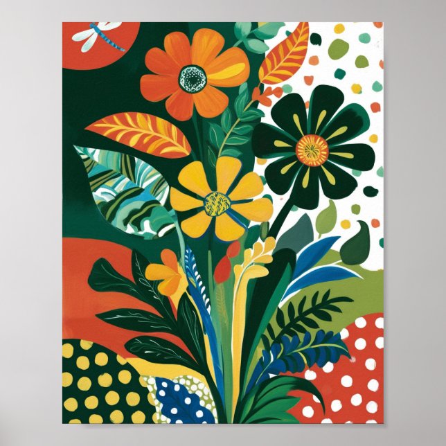 Poster Abstrato vibrante arte floral (Frente)