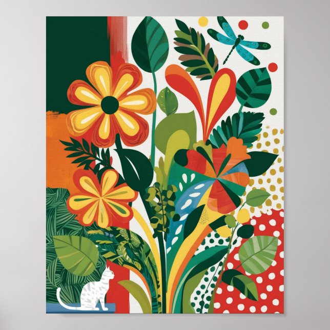 Poster Abstrato vibrante arte floral (Frente)