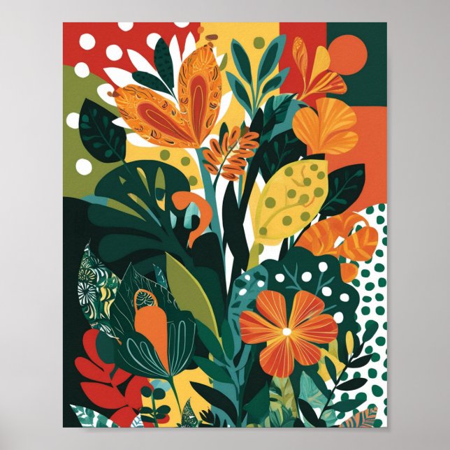 Poster Abstrato vibrante arte floral (Frente)