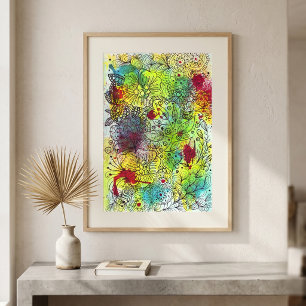 Poster Abstrato Vibrante - Trabalho de arte de linha de p