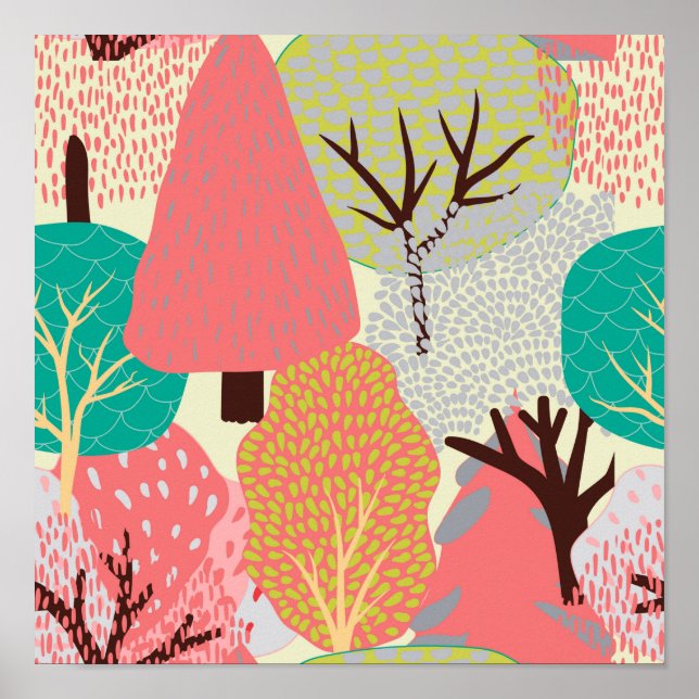 Poster Abstrato Vintage Green Trees (Frente)