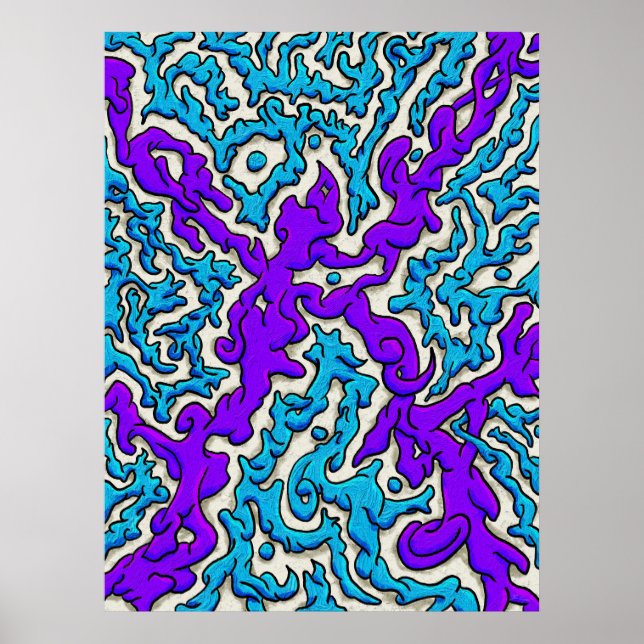 Poster Abstrato vívido nas estradas em azul e roxo (Frente)