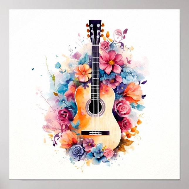Poster abstrato watercolor guitarra digital art (Frente)