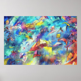 Poster Abstrato Watercolor muitas cores Design Interior