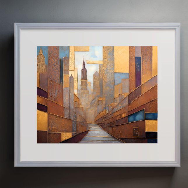 Poster Abstrato Watercolor Painting Dourada Cityscape 5:4 (Criador carregado)