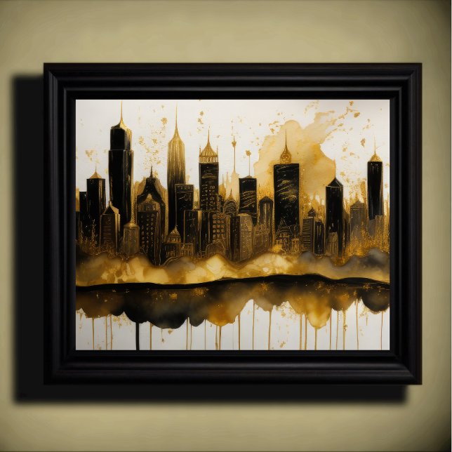 Poster Abstrato Watercolor Painting Dourada Cityscape 5:4 (Criador carregado)