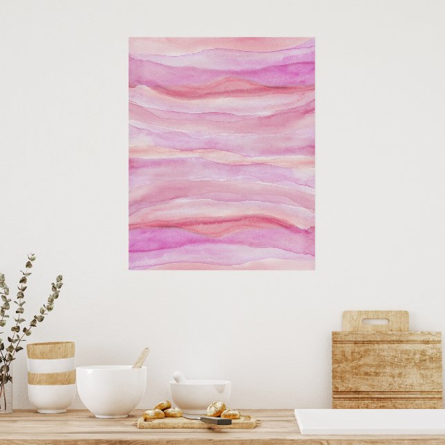 Poster Abstrato Watercolor Pink Layers Agate Art (Cozinha)