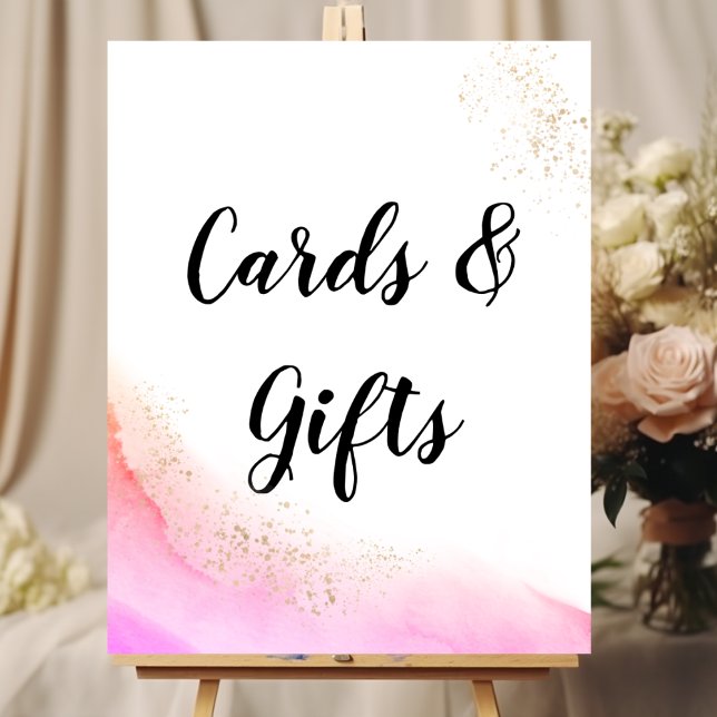 Poster Abstrato Watercolor Pink Pincel Traços e Dourado (Criador carregado)