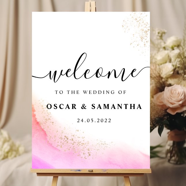 Poster Abstrato Watercolor Pink Pincel Traços e Dourado (Criador carregado)