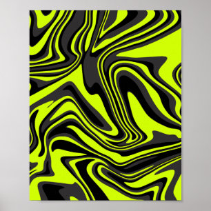 Poster Abstrato Waves em verde brilhante e preto