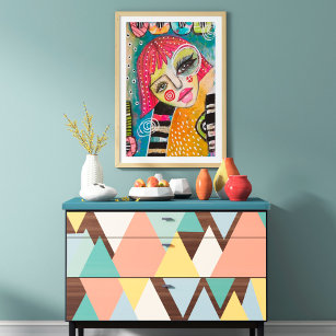 Poster Abstrato Whimsical Pink Girl