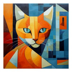 Pôster Abstrato Whiskers: Gato Laranja