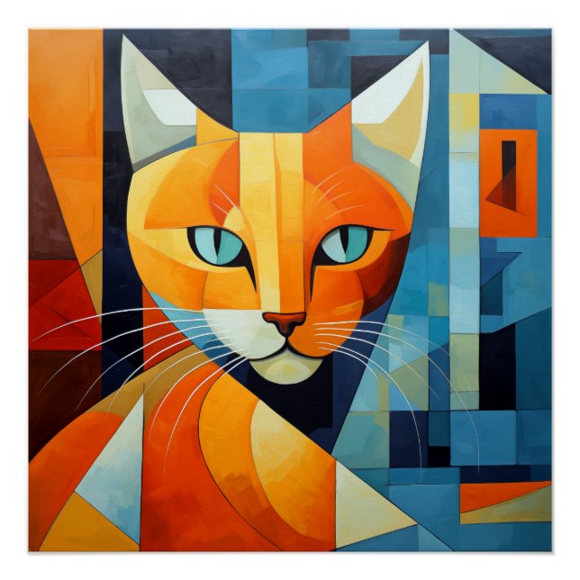 Pôster Abstrato Whiskers: Gato Laranja (Frente)