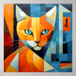 Poster Abstrato Whiskers: Gato Laranja