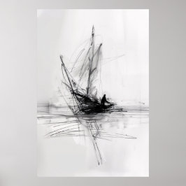 Poster Abstrato Yacht em Sea Sketch -
