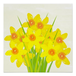 Pôster Abstrato Yellow Daffodils Watercolor Art Poster