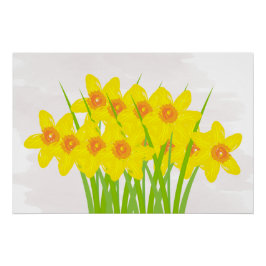 Pôster Abstrato Yellow Daffodils Watercolor Art Poster